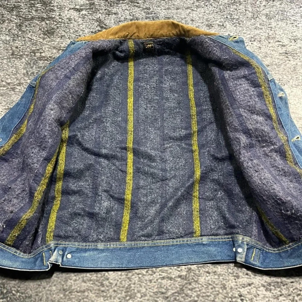 Vintage Lee Denim Trucker‎ Jacket Mens Large Blue Faded Blanket Lined Western